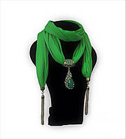 Шарф женский трикотажный с подвеской Зеленый павлин