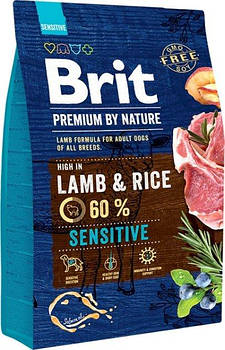 Сухий корм для собак з чутливим травленням з ягням Brit Premium Sensitive Lamb & Rice 3 кг