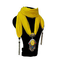 Шарф жіночий жовтий декоративний з прикрасою підвіскою 170х40см