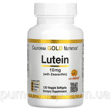 Лютеїн та зеаксантин California Gold Nutrition Lutein 10 мг with Zeaxanthin 120 капс., фото 2