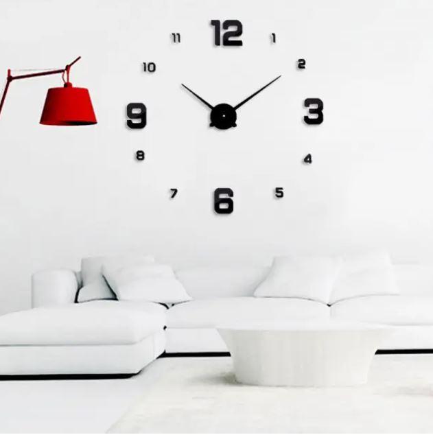 Великий настінний годинник DIY Clock чорний 55 см діаметр, цифрами (172520)