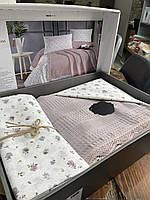 Комплект хлопкового постельное белья ранфорс с вафельным покрывалом-пледом евро размер Турция Sofia Soft