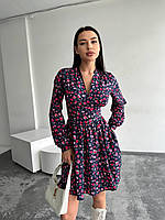 Літня жіноча сукня з імітацією корсета (Розміри 42-48), Синя в квітковий принт