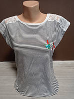 Жіноча футболка туніка Дача Смужка Плече 46-50 розміри біла  м'ята пудра