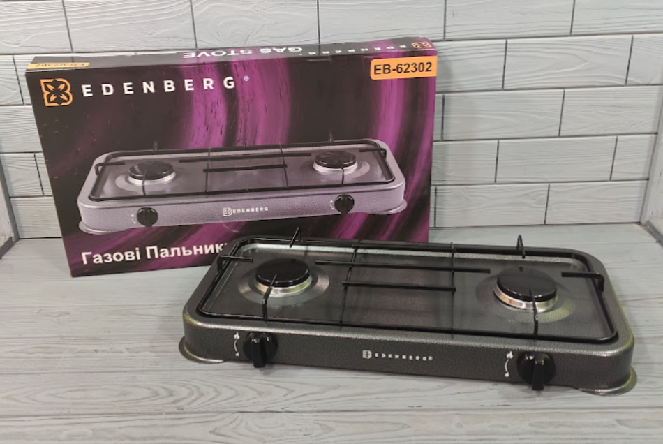 Плита газова настільна двоконфоркова Таганок Edenberg EB-62302 під балонний газ для дому, дачі W_1577