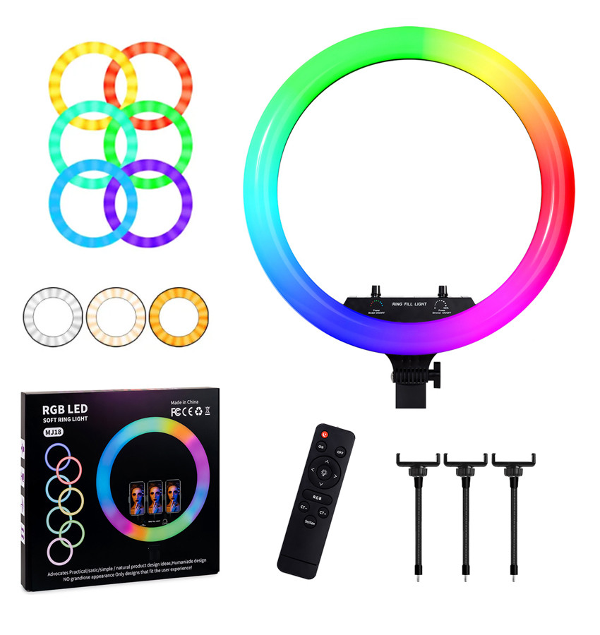 Кільцева кольорова LED лампа RGB 45 см Світлодіодна професійна селфі лампа для фото відеозйомок MJ18
