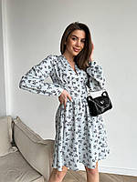 Літня жіноча сукня з імітацією корсета (Розміри 42-48), Блакитна в квітковий принт