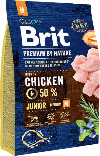 Сухий корм для цуценят та молодих собак середніх порід із куркою Brit Premium Junior M 3 кг, фото 1