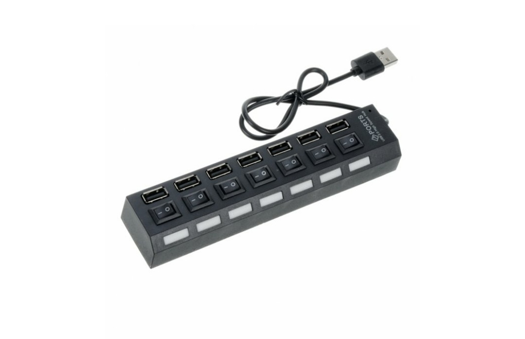 USB хаб Hi-Speed / USB 2.0 / 7 портов USB / С переключателями / 40 см. / Черный - фото 1 - id-p1814107144