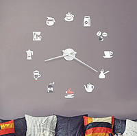 60-130 см, 3D Настенные часы с отдельными цифрами для кофейни, часы для кафе Кофе Серебро