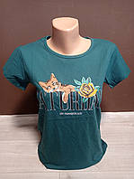 Футболка для дівчинки підлітка Туреччина Киця  на 12-18 років зелена