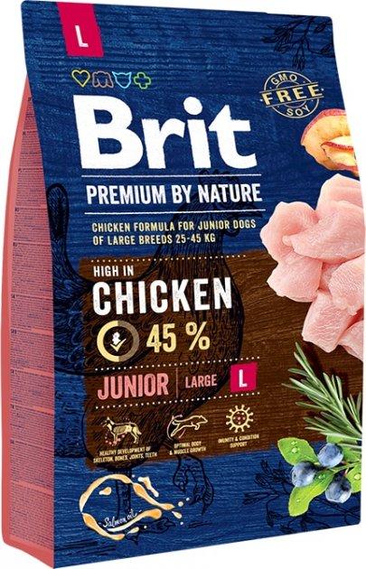 Сухий корм для цуценят та молодих собак великих порід з куркою Brit Premium Junior L 3 кг