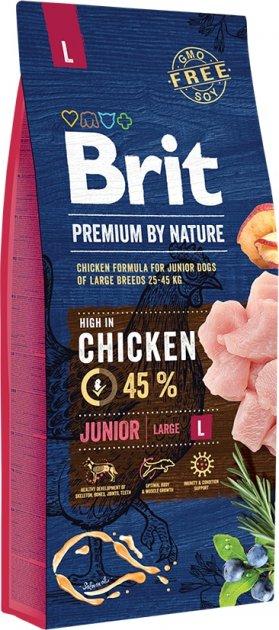 Сухий корм для цуценят та молодих собак великих порід з куркою Brit Premium Junior L 15 кг
