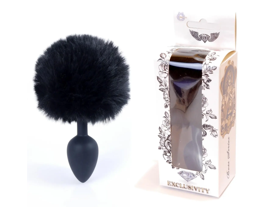 Анальна пробка (розмір S) з хвостом Boss Series - Silicon PLUG Bunny Tail Black