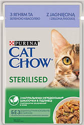 Cat Chow (Кет Чау) Adult Sterilised з ягням і зеленою квасолею в желе для стерилізованих кішок, 85гр