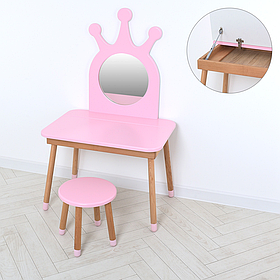 Трюмо дитяче дерев'яне зі стільчиком та ящиком 03-01PINKBOX
