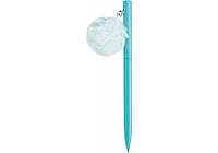 Ручка металева блакитна з брелоком-помпоном, пише синім