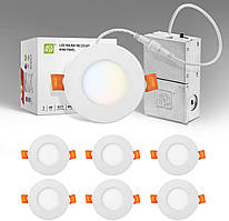 ASD Комплект із 6 ультратонких світлодіодних вбудованих точкових світильників 7,6 см, 5 CCT 2700 K-5000 K