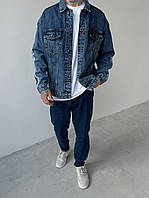 Мужская стильная джинсовая куртка оверсайз (cиняя). Мужская джинсовка на весну/осень