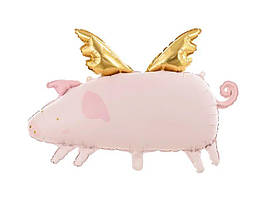 Фольгована кулька фігура "Свинка з крилами" рожева  PartyDeco 72х46 см.(1шт.)