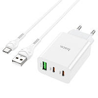 СЗУ сетевое зарядное устройство HOCO C99A PD20W QC3.0 1USB/2Type-C/3A с кабелем для зарядки USB - Type-C Белый