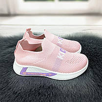 Кросівки текстильні мокасини дитячі пудрові для дівчинки 1988, фото 4