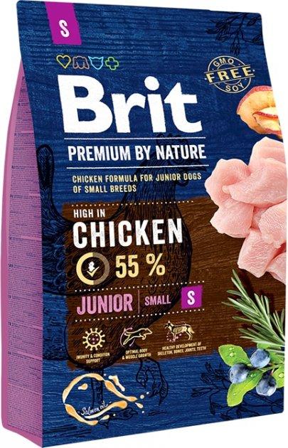 Сухий корм для цуценят та молодих собак малих порід з куркою Brit Premium Junior S 3 кг, фото 1