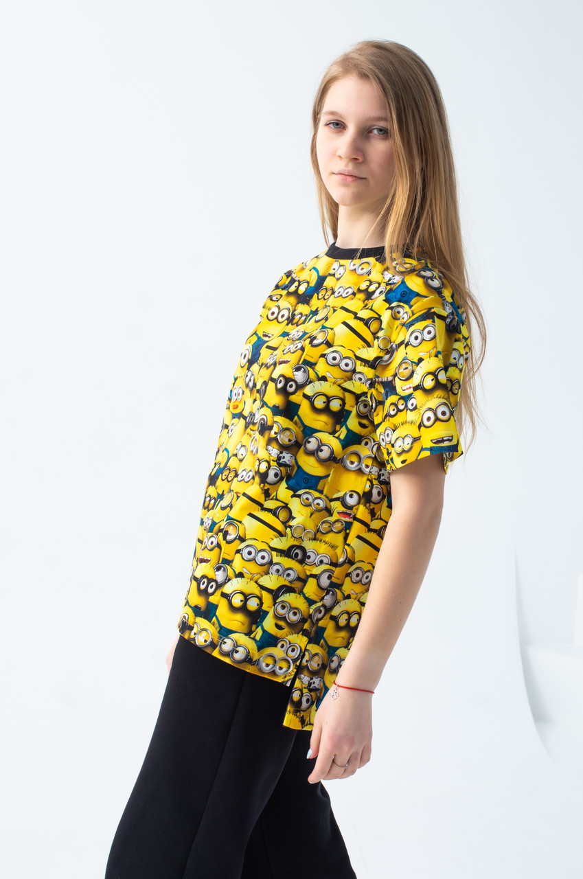 Футболка оверсайз з принтом Міньйони для дівчинки підлітка, фото 1