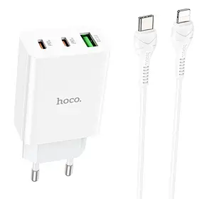 МЗП зарядний пристрій HOCO C99A PD20W QC3.0 1USB/2Type-C/3A з кабелем для заряджання Type-C - Lightning Білий