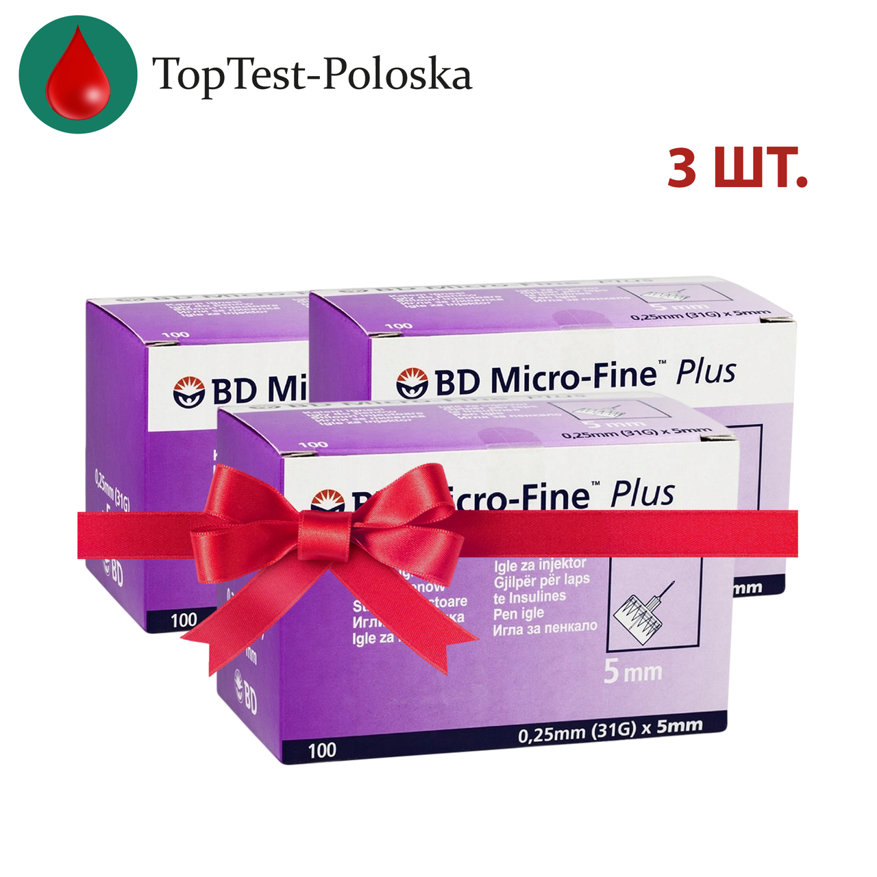 Голки для шприц-ручок BD Micro-Fine + «МікроФайн» 5 мм 100 шт. 3 паковання