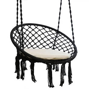 Підвісне крісло-гойдалка + подушка. Чорний, до 150 кг! Гойдалка гніздо лелеки