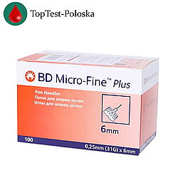 Голки для шприц-ручок Мікро Файн (Micro-Fine) 6 мм 100 шт.