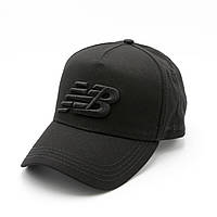 Бейс New Balance (57-58р), кепка с вышивкой мужская/женская, однотонная черная бейсболка с логотипом NB