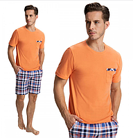 Мужская оранжевая клетчатая пижама с шортами Luna --723