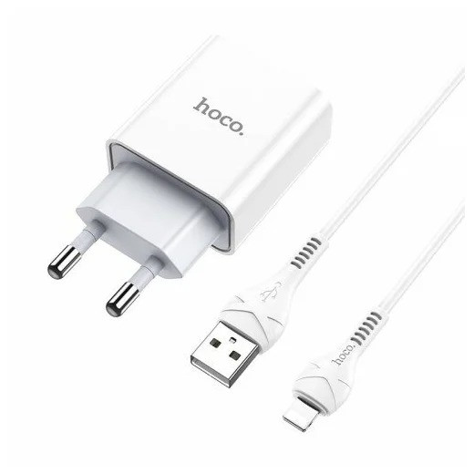 МЗП зарядний пристрій HOCO C81A 1USB/2.1A з кабелем для заряджання USB - Lightning Білий