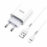 СЗУ сетевое зарядное устройство HOCO C81A 1USB/2.1A с кабелем для зарядки USB - Lightning Белый