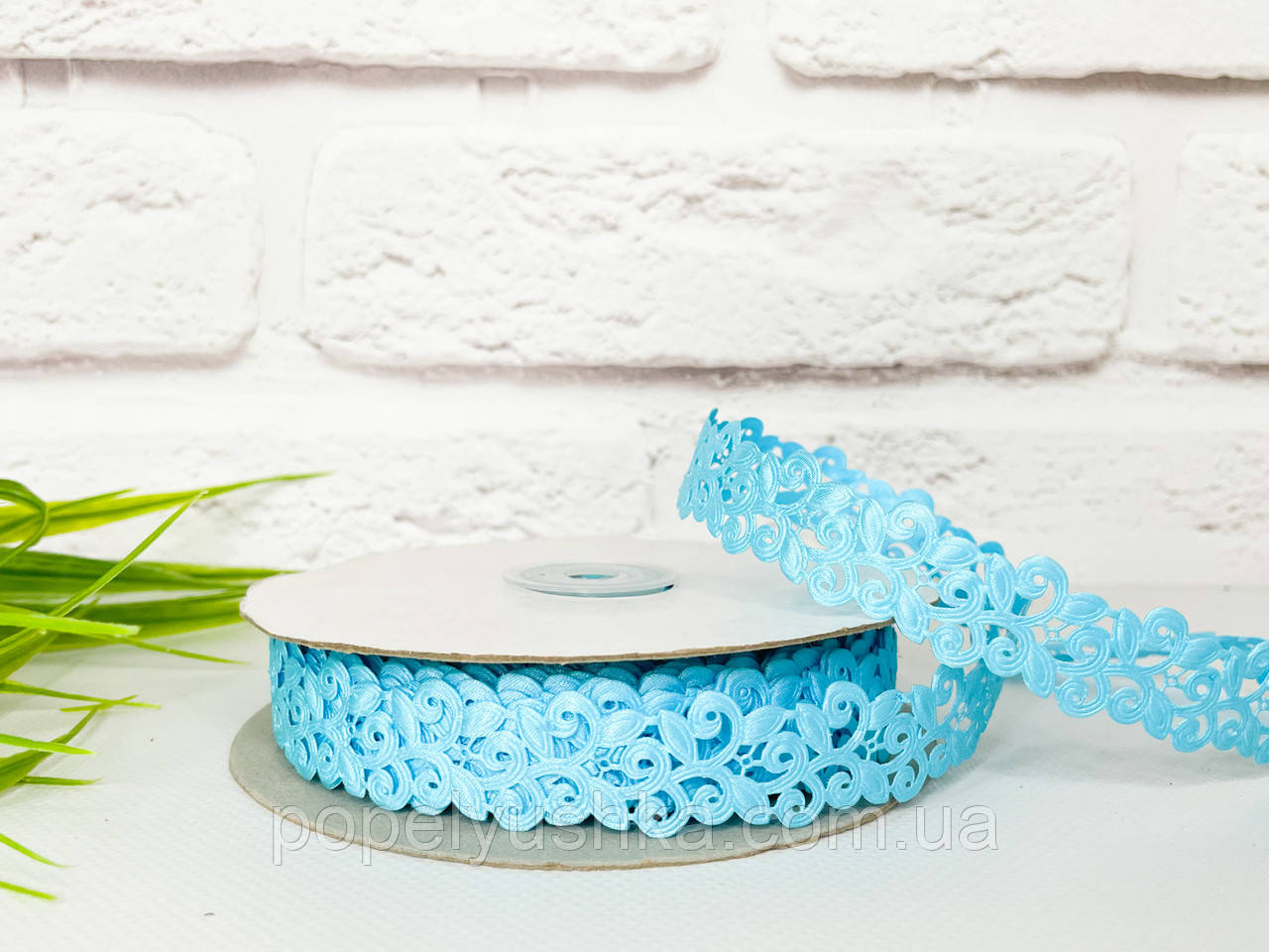 Стрічка декоративна мереживна 2 см бірюзова, фото 1
