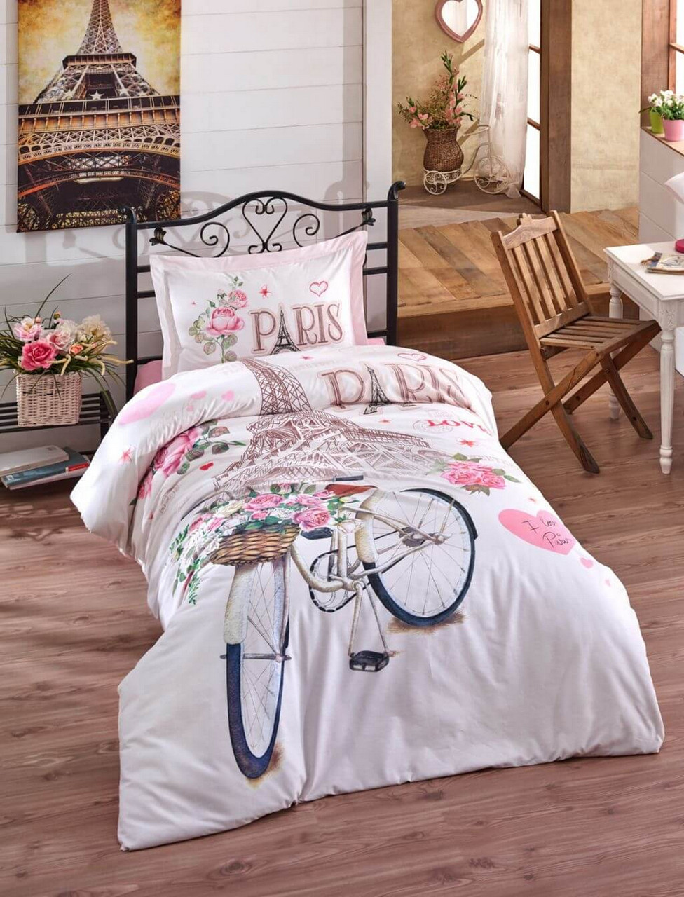 Постільна білизна Підліток CLASY Ranforce Paris Love 160х220см, фото 1