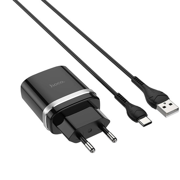 МЗП зарядний пристрій HOCO C12Q Smart QC3.0 1USB/3A з кабелем для заряджання USB - Type-C Чорний