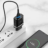 МЗП зарядний пристрій HOCO C12Q Smart QC3.0 1USB/3A з кабелем для заряджання USB - Type-C Чорний, фото 5