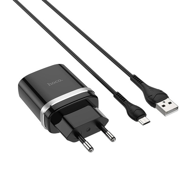 МЗП зарядний пристрій HOCO C12Q Smart QC3.0 1USB/3A з кабелем для заряджання USB - MicroUSB, Чорний