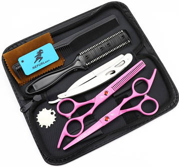 Набір перукарських ножиць та інструментів для Barbershop 7ел pink