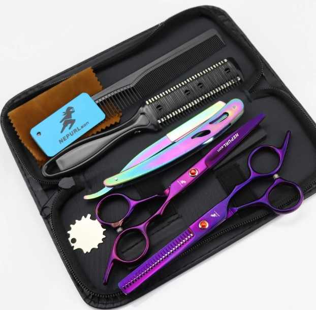 Набір перукарських ножиць та інструментів для Barbershop 7ел violet, фото 1