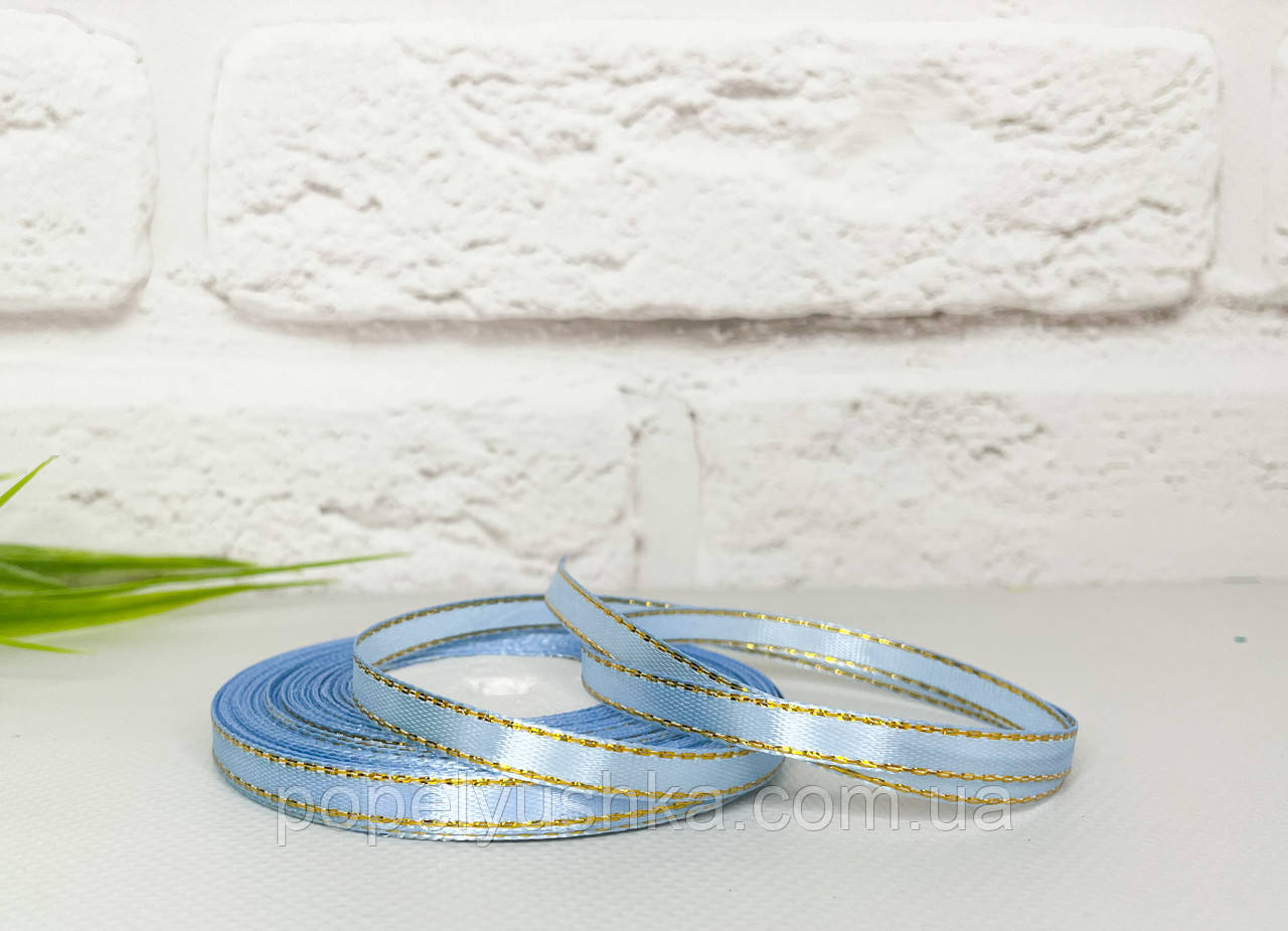 Стрічка з золотим люрексом  0,6см голуба, фото 1