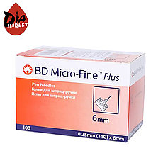 Голки для шприц-ручки "BD Micro-Fine Plus" 6 мм — 100 шт. (Ірландія)