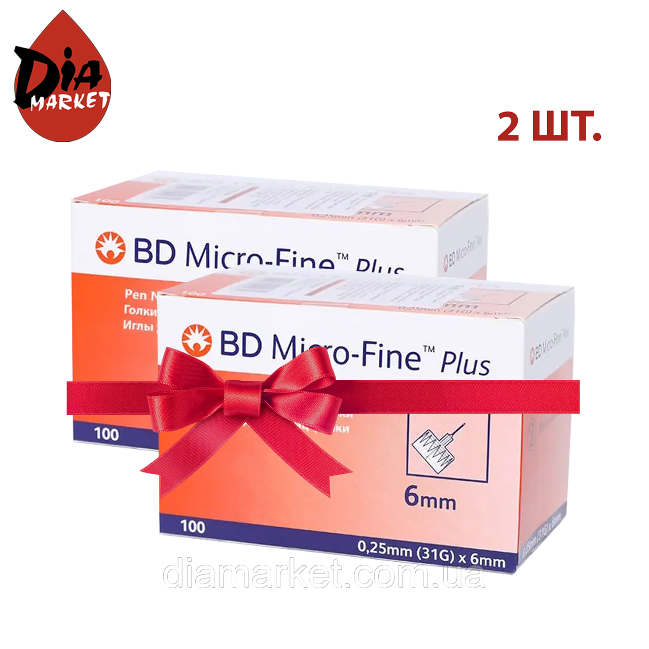 Голки для шприц-ручки "BD Micro-Fine Plus" 6 мм — 100 шт. 2 паковання