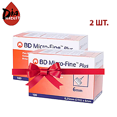 Голки для шприц-ручки "BD Micro-Fine Plus" 6 мм — 100 шт. 2 паковання