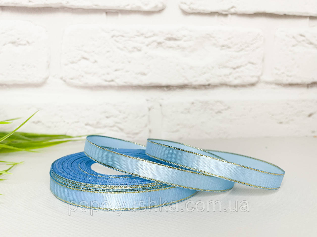 Стрічка з золотим люрексом 0,9 см голуба, фото 1