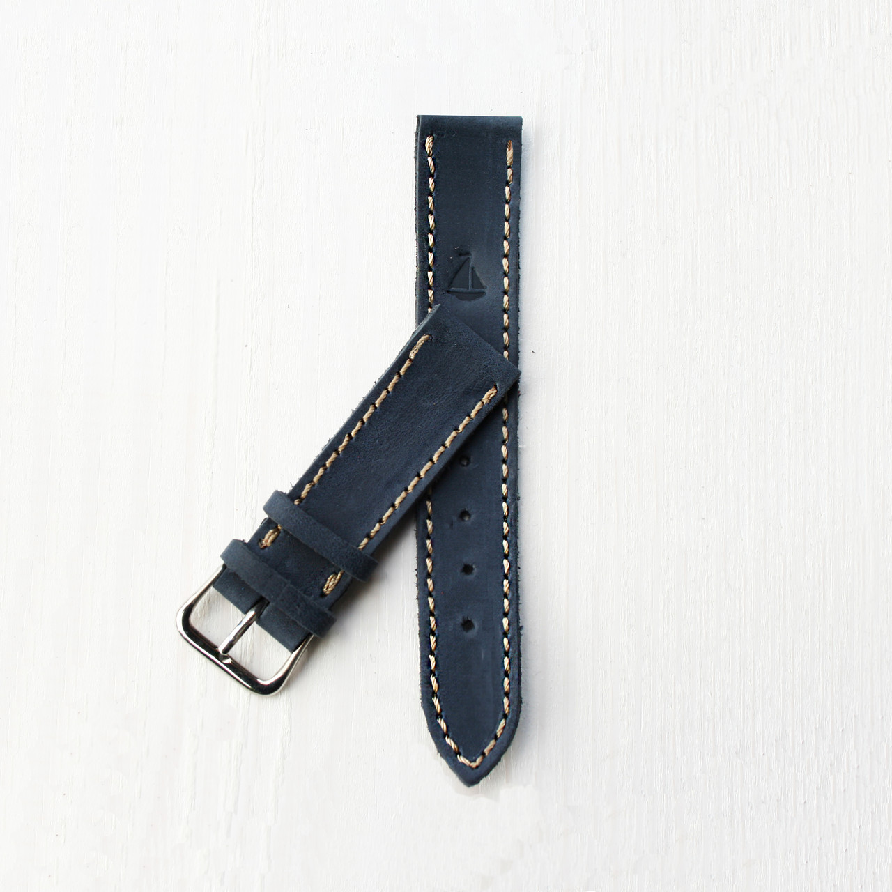 Шкіряний синій з бежевим рядком ремінець для годинника оригінальний подарунок прикольний, фото 1