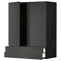 МЕТОД / МАКСИМЕРА Навесной шкаф с 2 дверцами/2 ящиками, черный/Nickebo матовый антрацит, 80x100 см